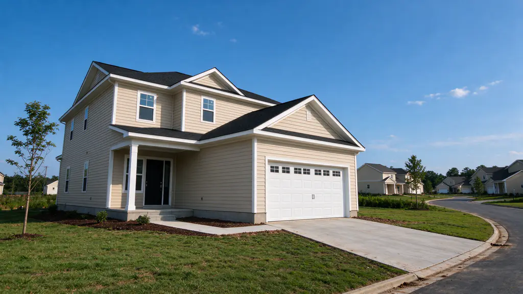 Newer two-story house on a slab foundation with a front-load garage in an Indian Land subdivision